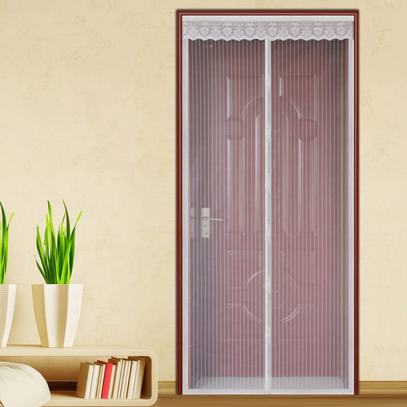 Factory Price Magnetic Door Screen with Heavy Duty Mesh Curtain and Full Frame Hook&Loop White