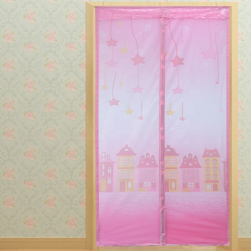 Magnetic Curtains Anti Mosquito Insects Mesh Nets Automatic Closing Door Screens Printing Star Pink