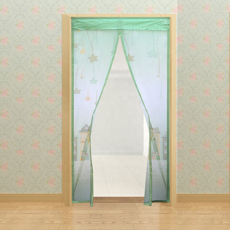 Wholesale and customization Magnetic fly bug printing mesh door curtain screen Printing Star Green